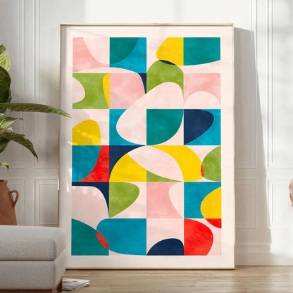 space modern art poster vibrant blue orange hues unique wall piece thoughtful gift artwork contemporary flair room variety print sizes A4 cm A0